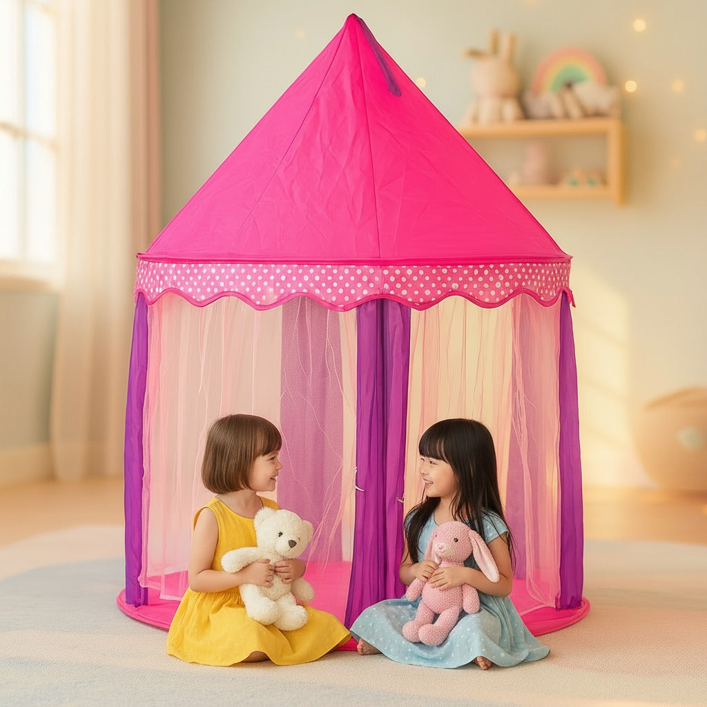 Kids are Playing Infront Of Princess Castle Kids Play Tent House.