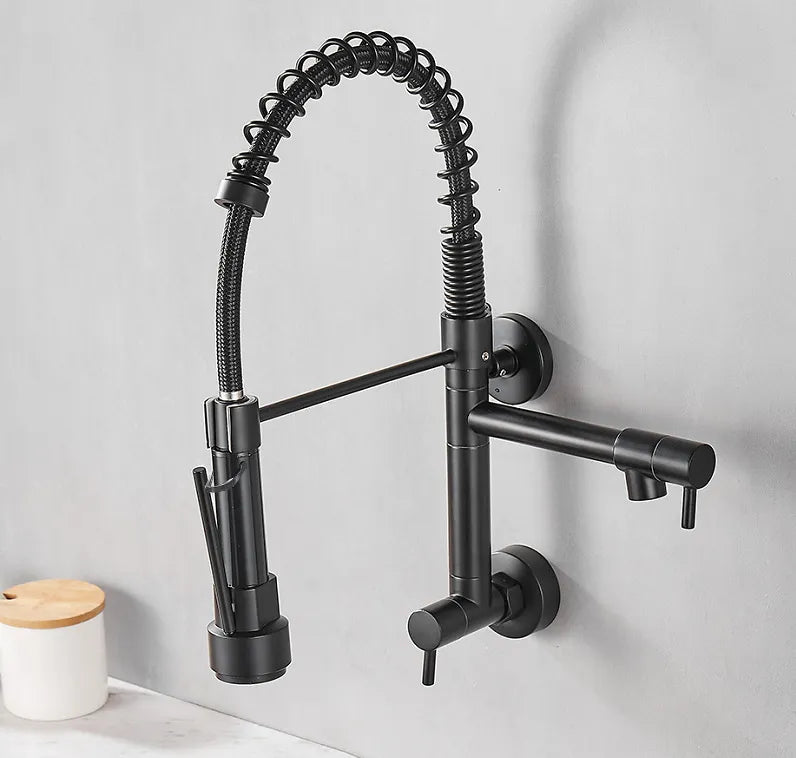 Pull Down Kitchen Faucet with flexible hose on a white wall