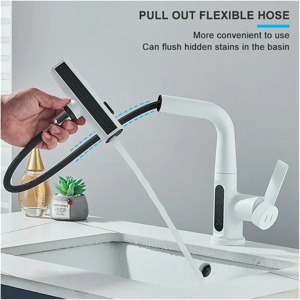 Digital Display Pull Type Kitchen Faucet, Waterfall Bathroom Basin Hot And Cold Mixer Tap Digital Display Pull Type Kitchen Faucet, Waterfall Bathroom Basin Hot And Cold Mixer Tap
