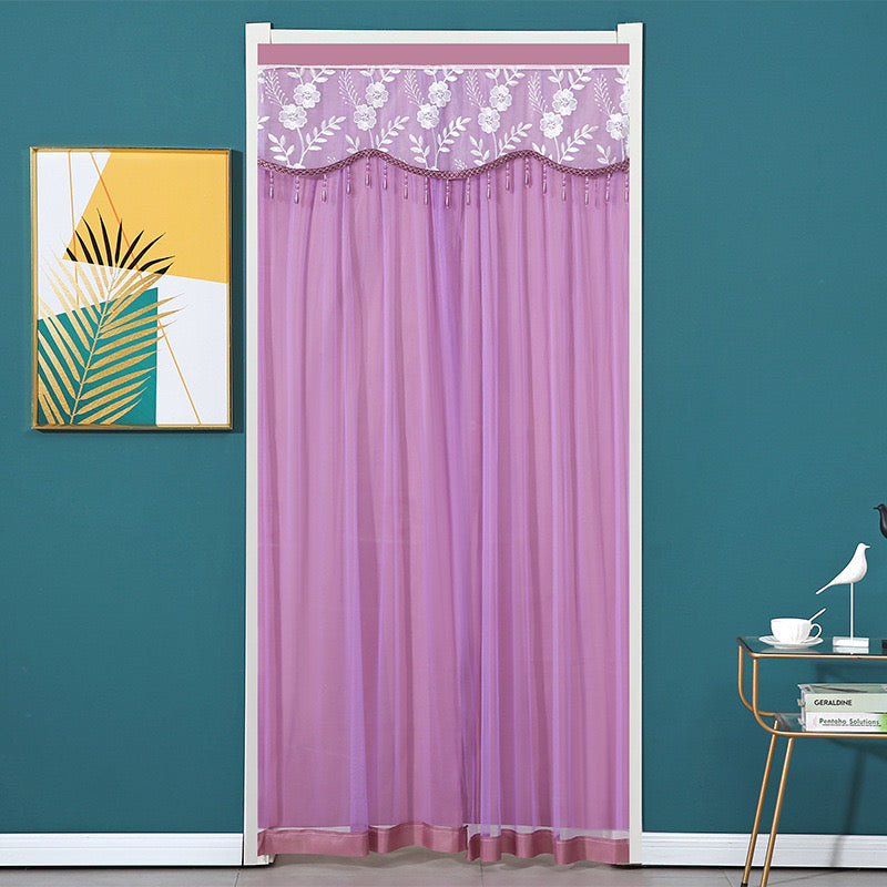 Purple Double-Layered Lace Curtains