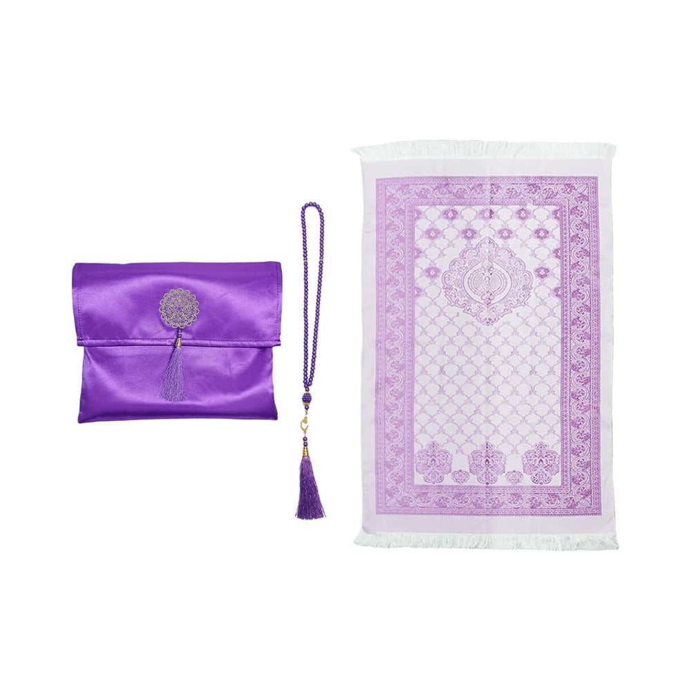 Muslim Mat Islamic Prayer Mat Set, Muslim Prayer Rug with Travel Pouch, Tasbeeh