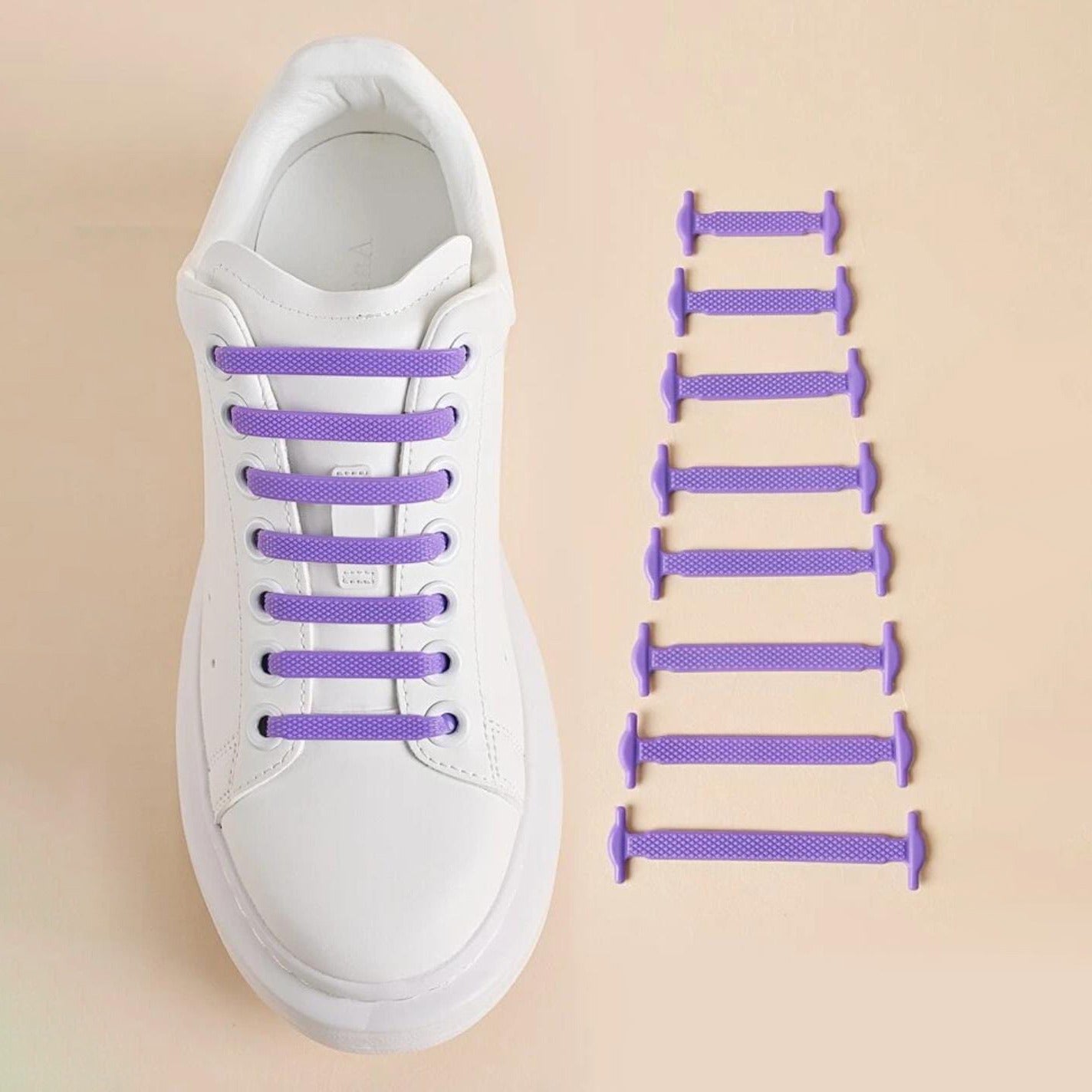 Purple Silicone No Tie Creative Shoelaces Fixed on Shoe.