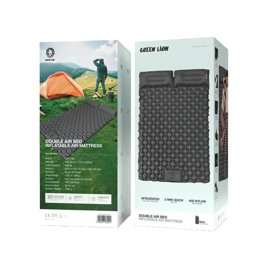 Package f A Couple is Resting On Green Lion Double Air Bed Inflatable Mattress.