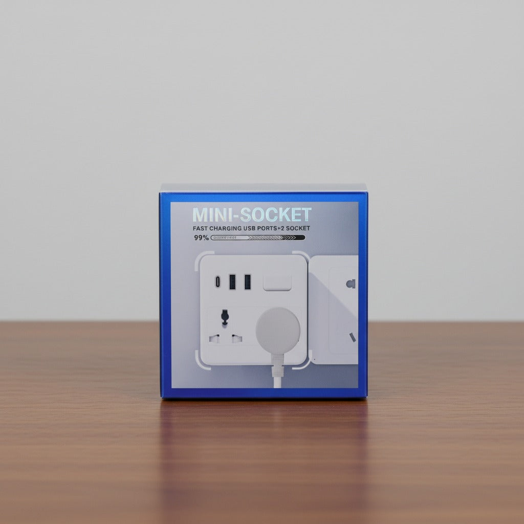 Pack of A Power Socket with USB & Type-C Fast Charging is Placed on a table.