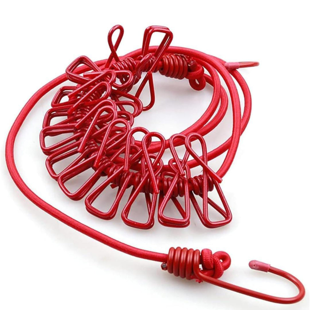 Adjustable Clothes Drying Rope with 12 Windproof Clips, Portable Laundry Line Hooks Adjustable Clothes Drying Rope with 12 Windproof Clips, Portable Laundry Line Hooks