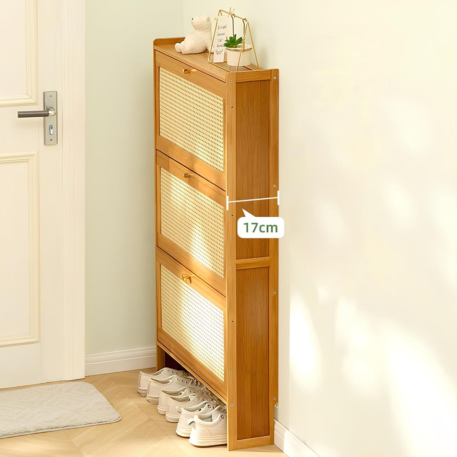 Multi-Layer Wooden Flip Down Shoe Storage Organizer Rack.