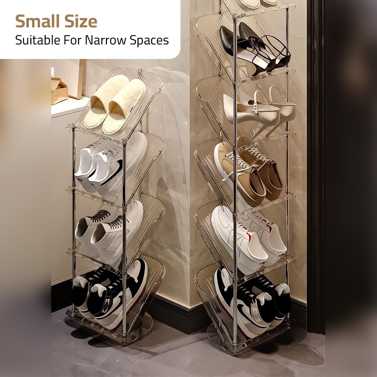 Shoes are Organized in a Vertical Shoe Rack Organizer Stand.