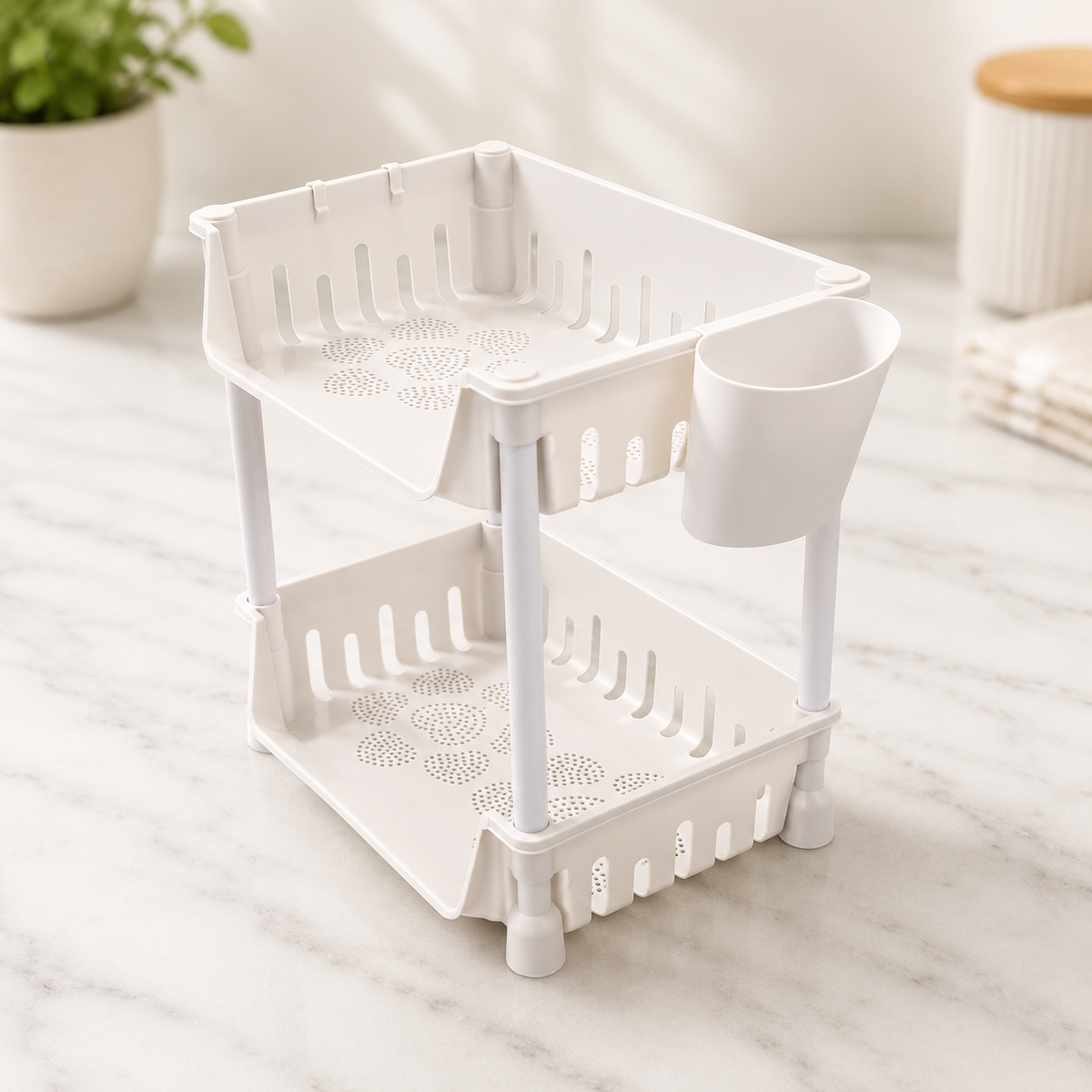 2-Tier Multifunctional Storage Rack in a Kitchen Countertop.
