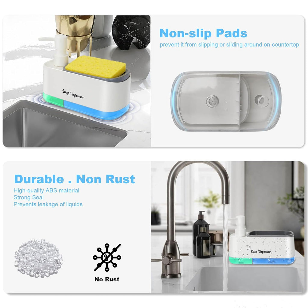 2-in-1 Dish and Handwash Soap Dispenser with Sponge Caddy, One-Handed Dishwashing & Kitchen Sink Organizer 2-in-1 Dish and Handwash Soap Dispenser with Sponge Caddy, One-Handed Dishwashing & Kitchen Sink Organizer