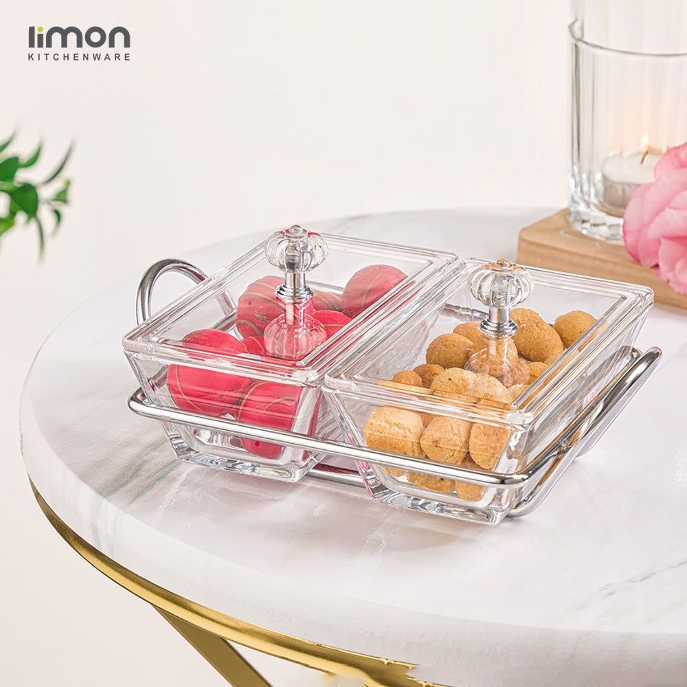  2 Section Fruit Nuts Serving Plate.