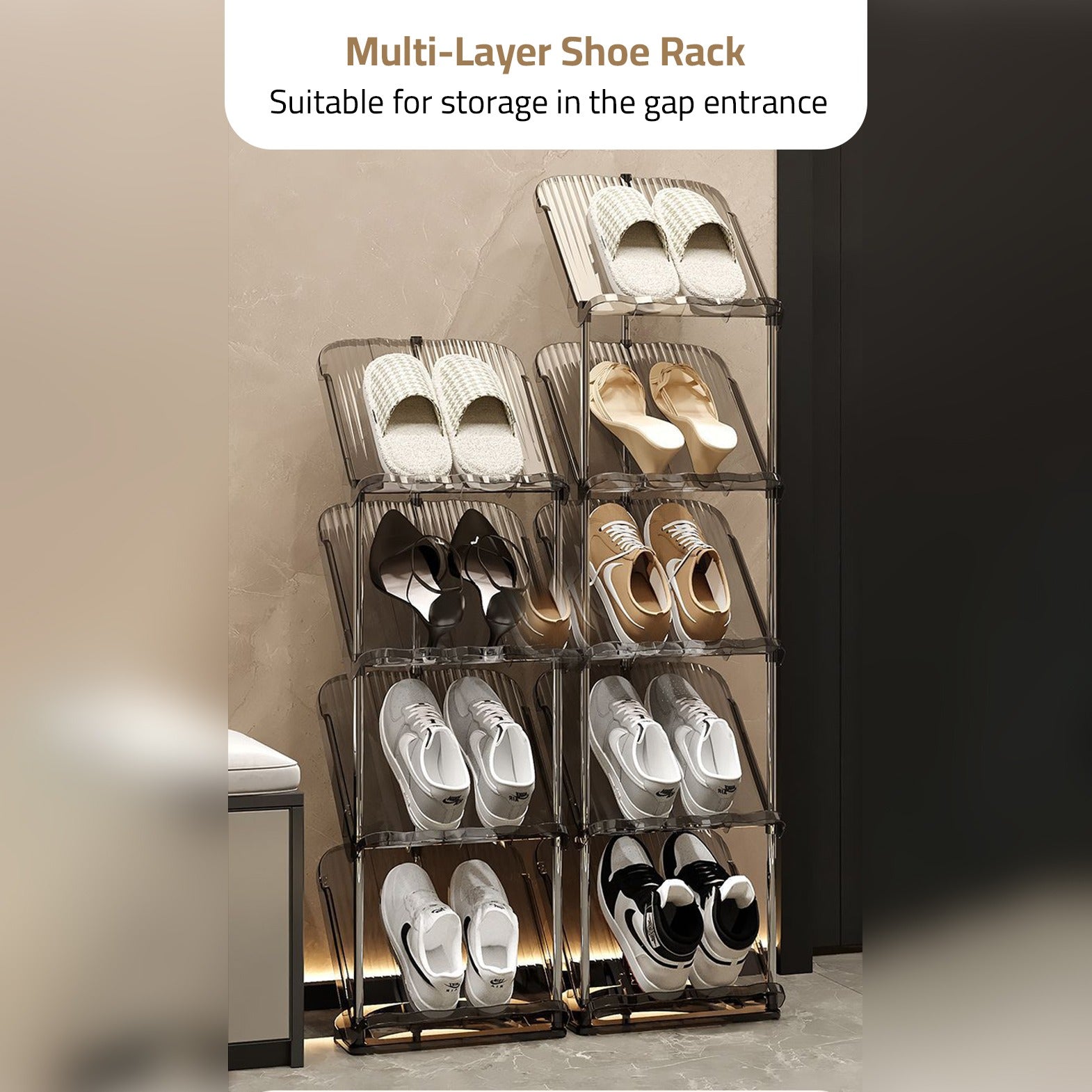Shoes are Organized in a Vertical Shoe Rack Organizer Stand.