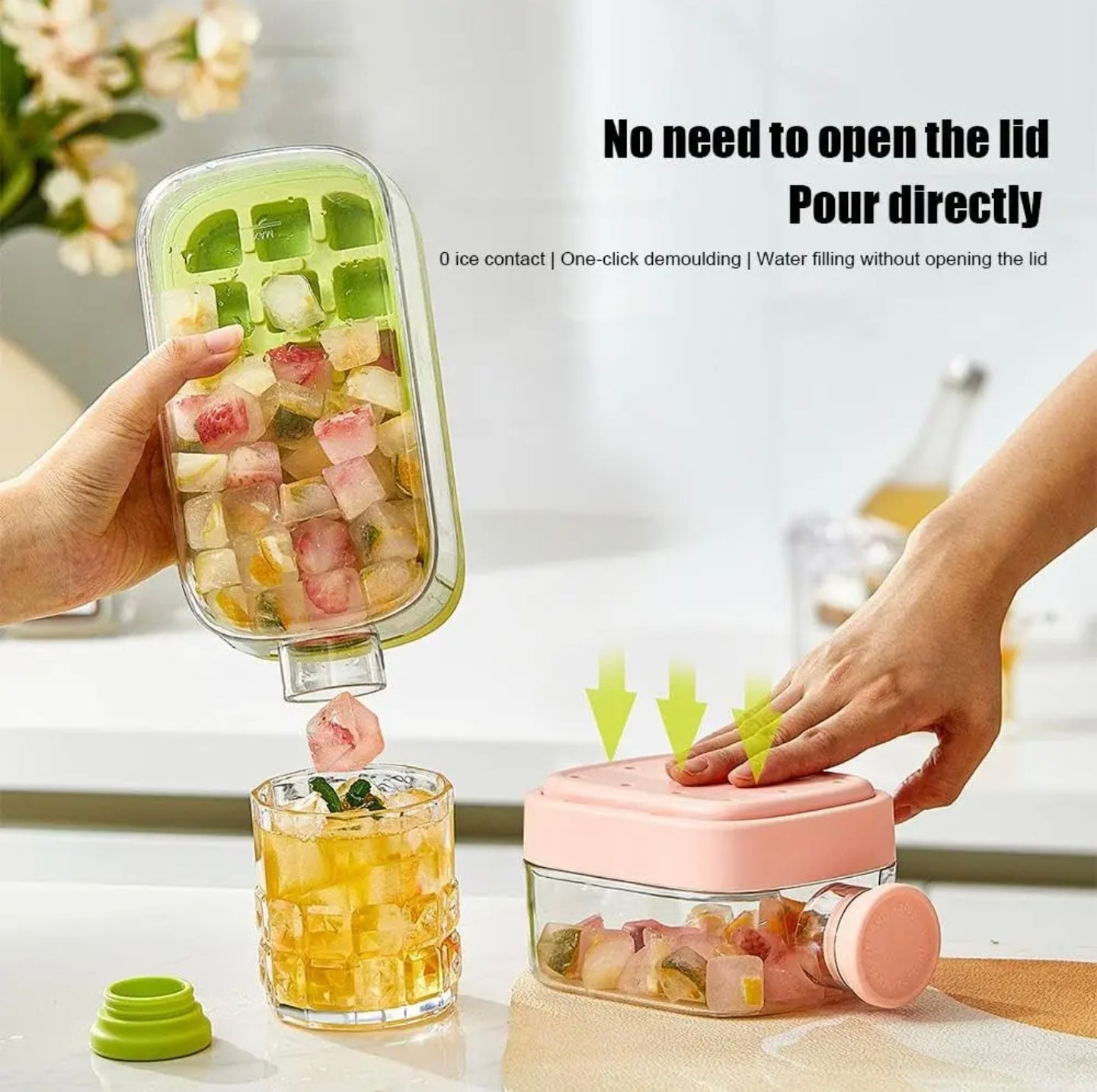 A Person is Pressing  and Taking Ice Cubes From 2 in 1 Ice Cube Maker Water Bottle.