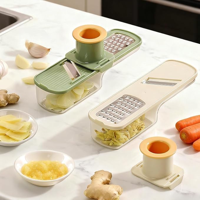 3-in-1 Triple Mini Slicers with Sliced and Grated Ginger.