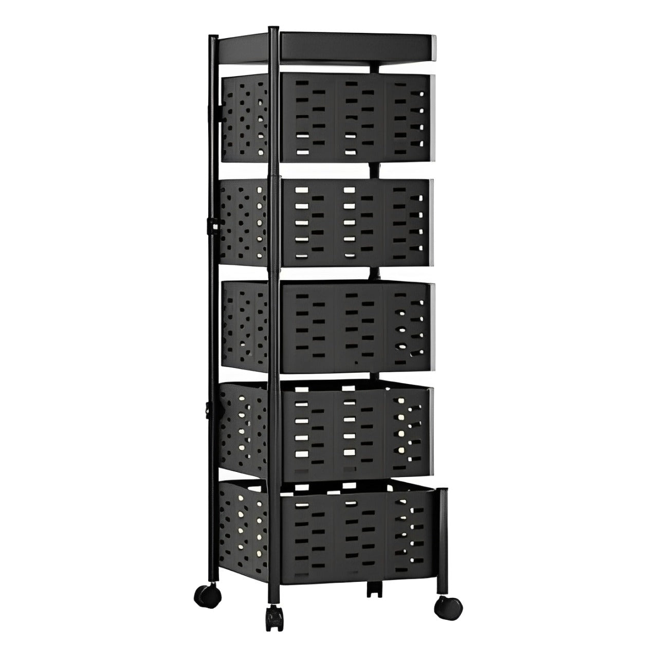 A 5 Tier Multipurpose Rotating Square Kitchen Storage Rack.