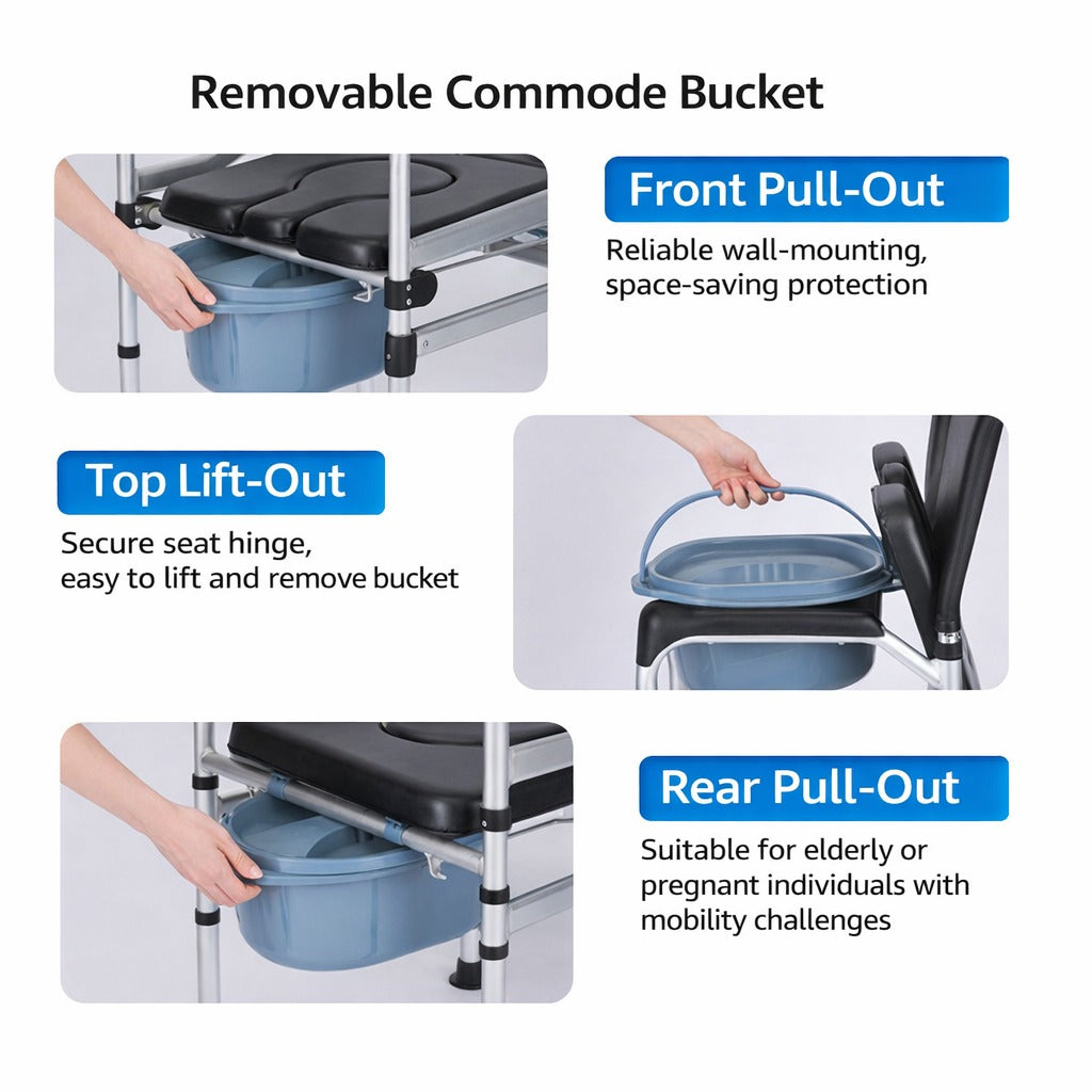Removing Steps of Commode Bucket of Adjustable Shower Commode Chair.