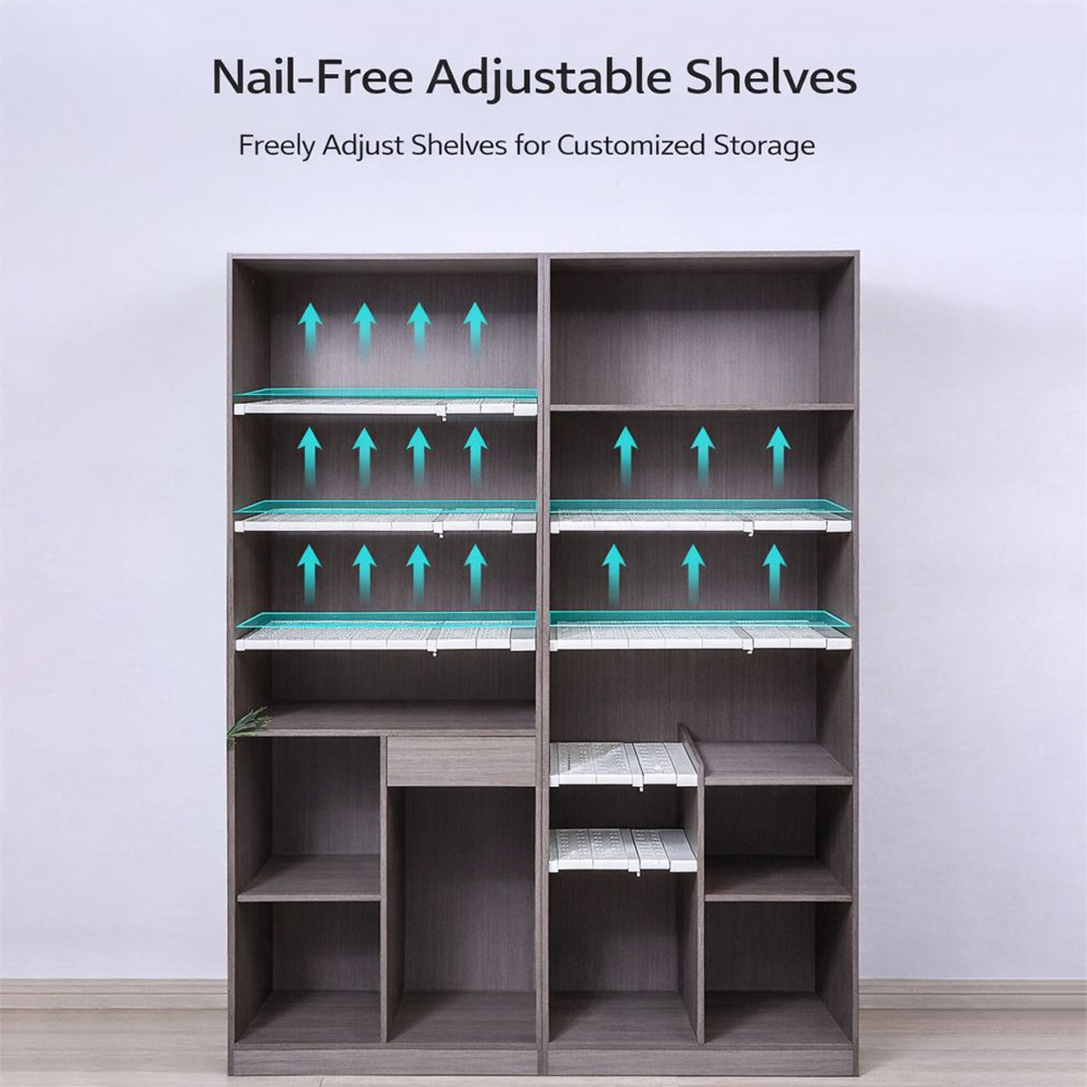 Adjustable Cabinet Shelf Divider Organizers are Installed Inside Wardrobe.