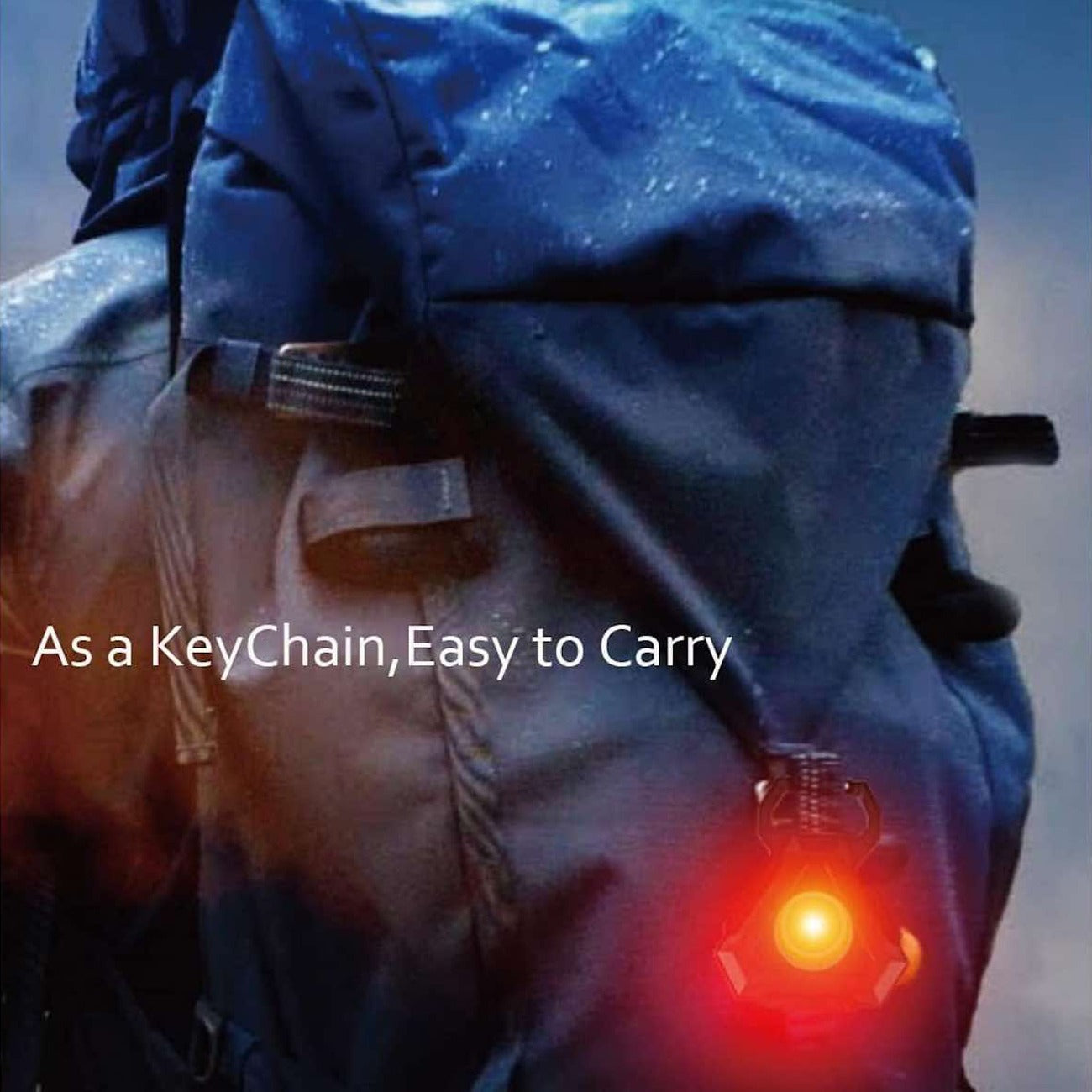 A COB Rechargeable Keychain Pocket Light is Hanged on the Travel Bag.