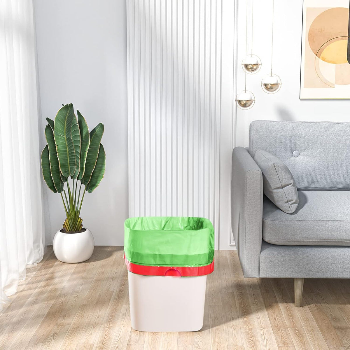 A Biodegradable Drawstring Trash Bag is Kept in a Trash Bin.