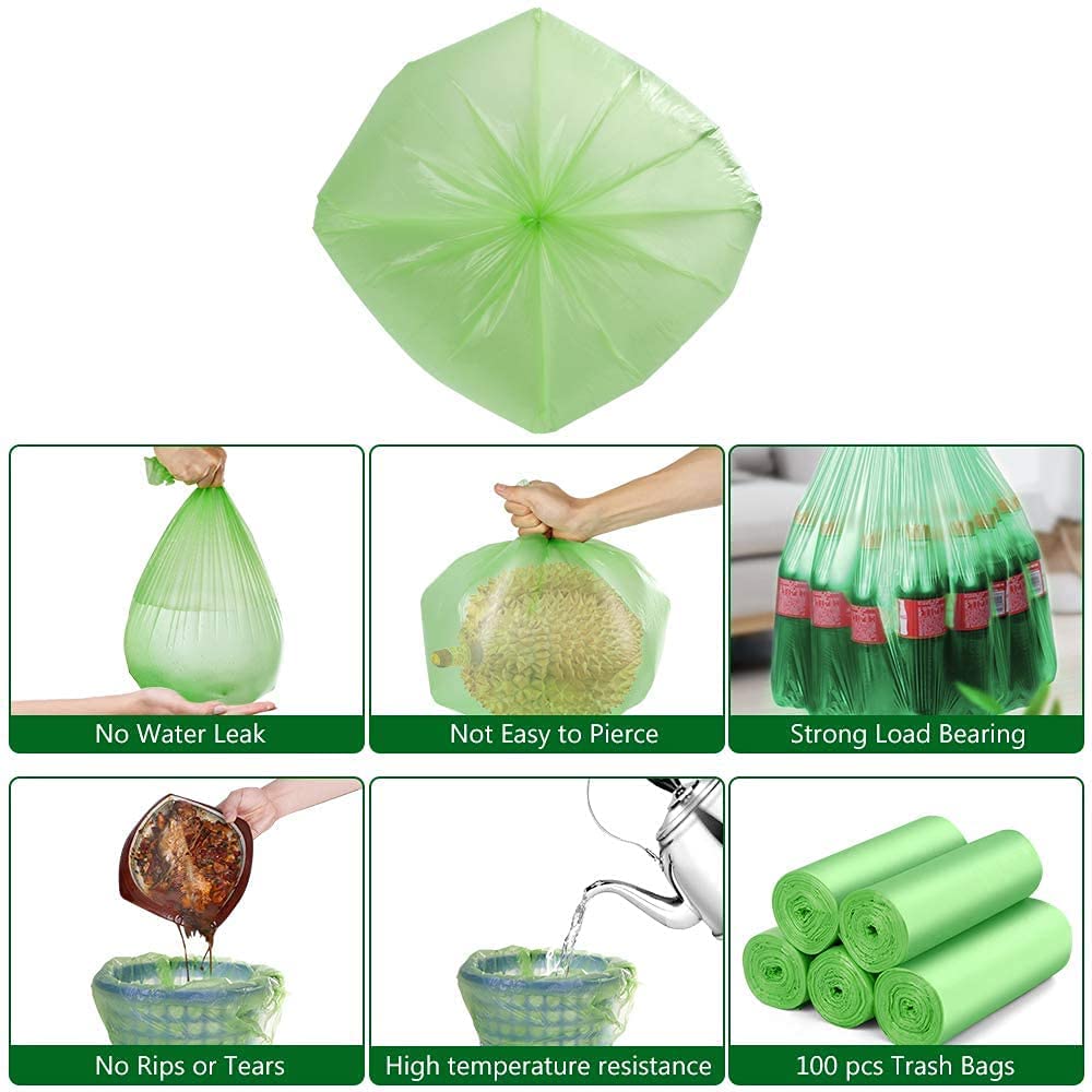 A Person is demonstrating the features of Biodegradable Drawstring Trash Bags.