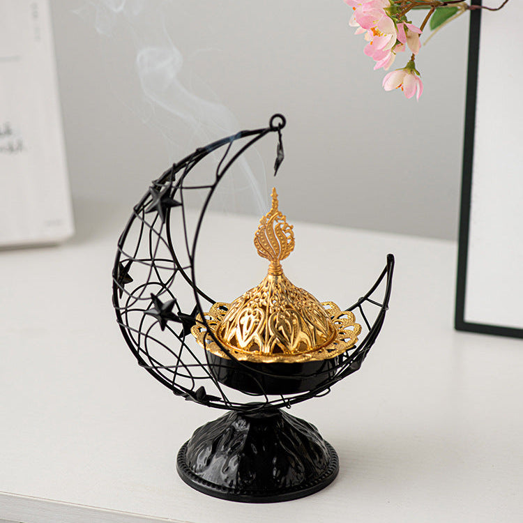 Ramadan Crescent Bukhoor Burner with Burning Incence.