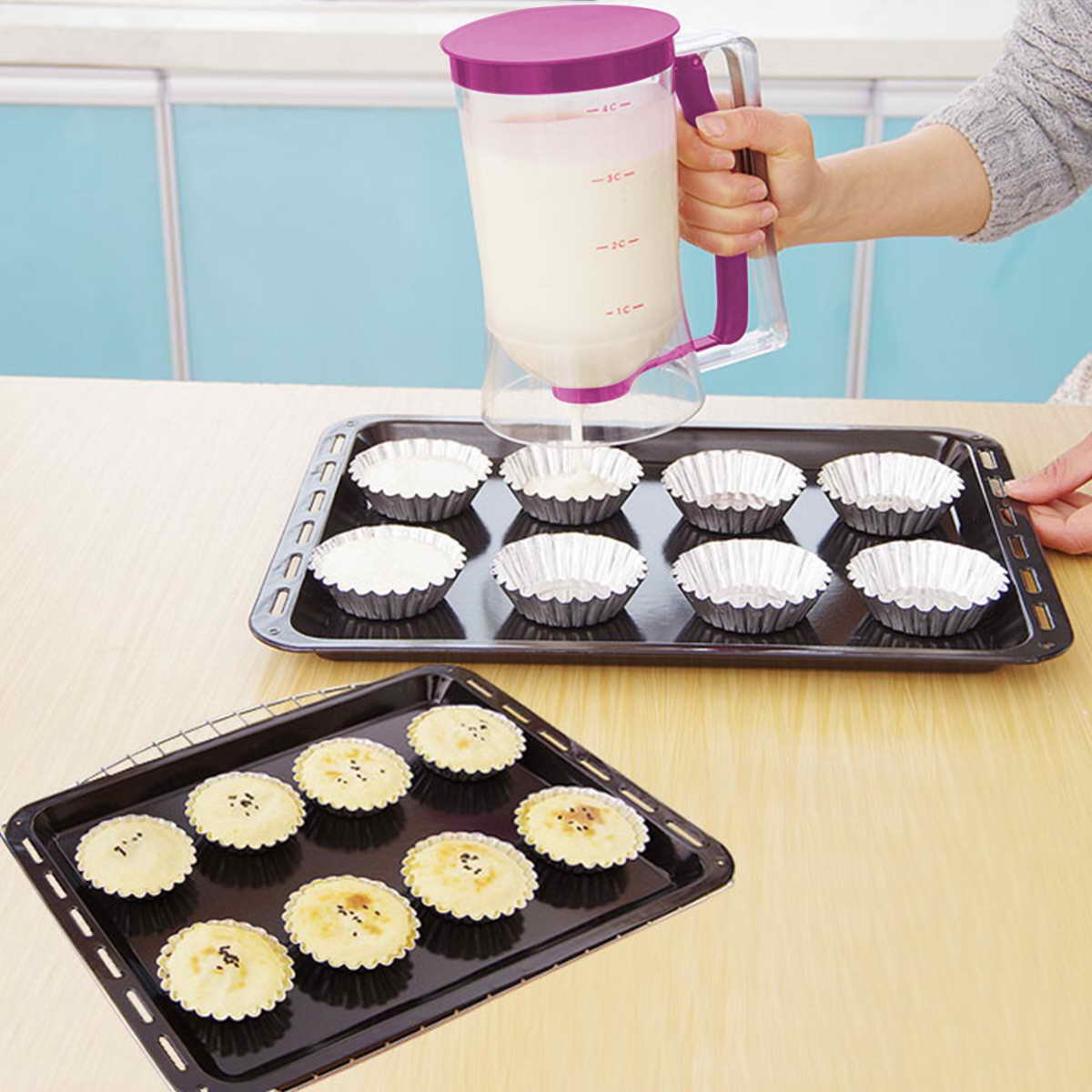 A Person is Using Cake & Pancake Batter Dispenser to Dispense Batter.