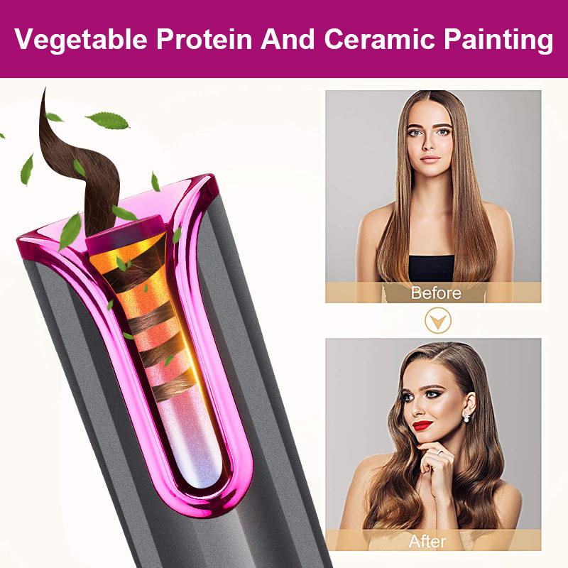 A Woman Styled Her Using Cordless Automatic Hair Curler.