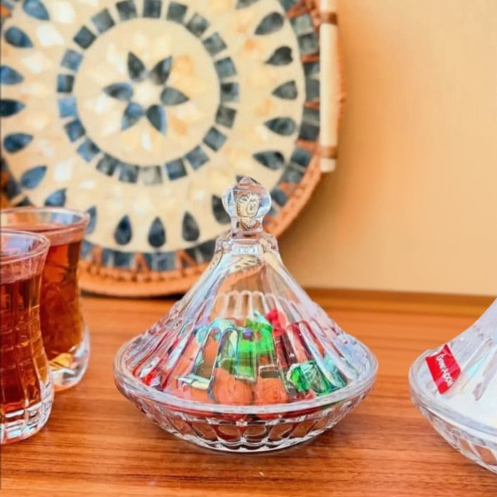 Crystal Clear Glass Candy Jar with Lid, Dry Fruit, Snacks, Dessert Serving Bowl Crystal Clear Glass Candy Jar with Lid, Dry Fruit, Snacks, Dessert Serving Bowl