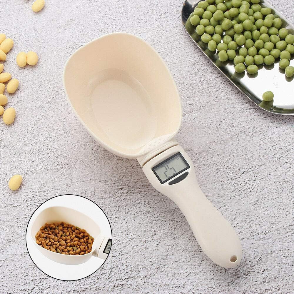 Digital Measuring Spoon Scale with Pet Foods Nearby.