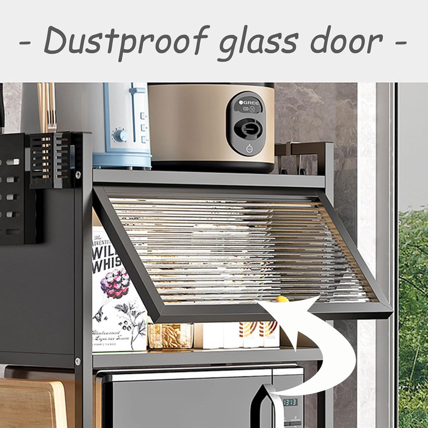 Door Details of Heavy-Duty Microwave Oven Shelf Rack.