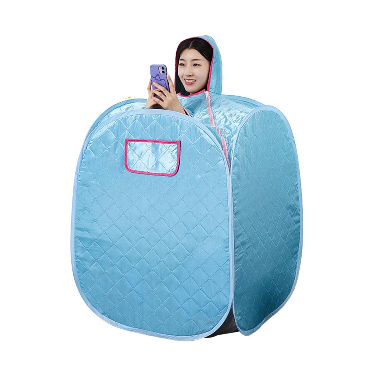 A Woman is Enjoying in a Personal Sauna Room Tent.