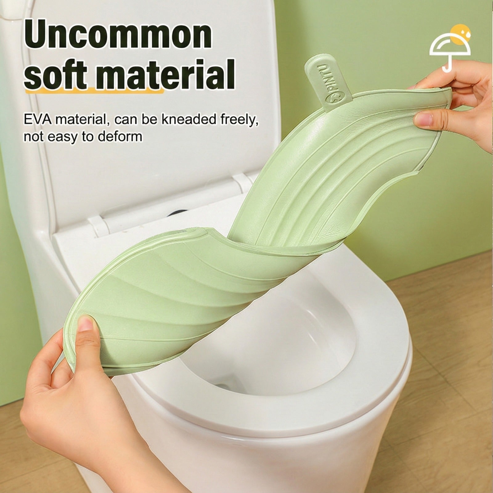 A Person is Demonstrating the Flexibility Of Soft waterproof Toilet Seat Cushion Cover.
