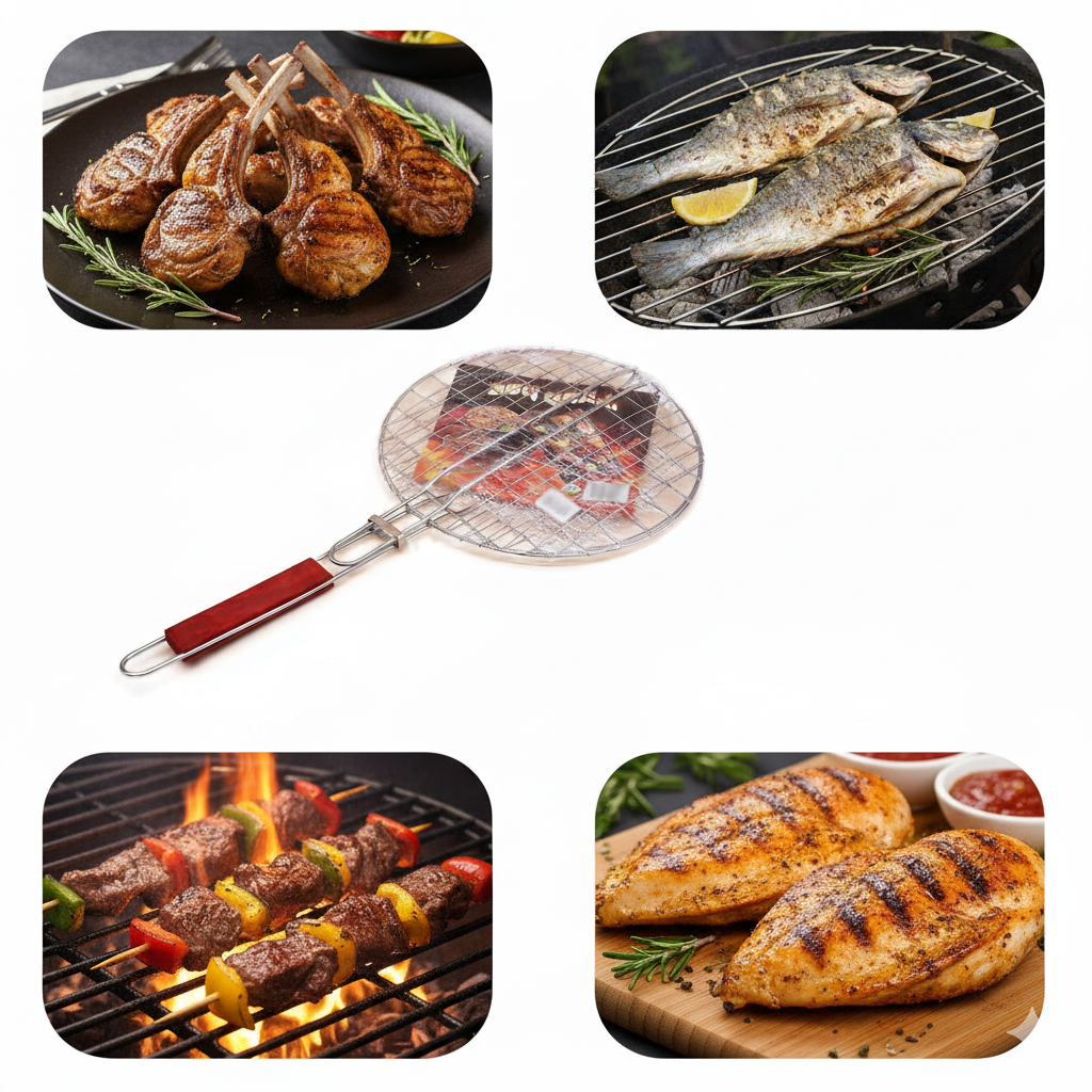 Round BBQ Barbeque Grill Net, Wire Mesh Grilling Rack for Fish, Meat & Vegetables Round BBQ Barbeque Grill Net, Wire Mesh Grilling Rack for Fish, Meat & Vegetables