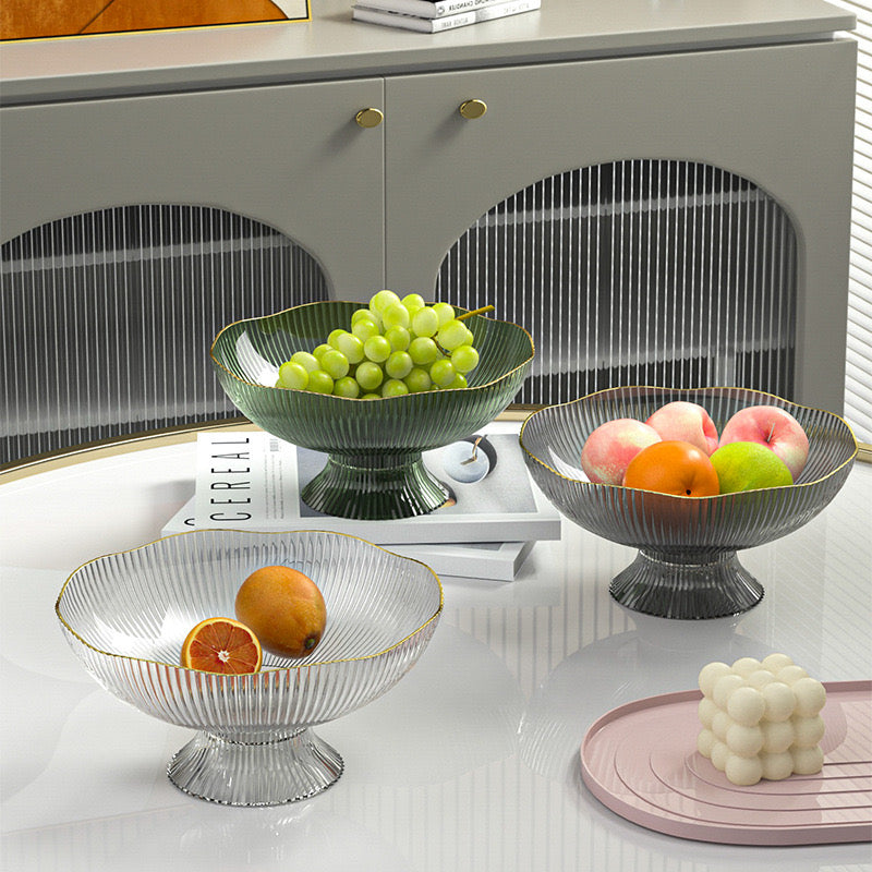 Three Different Colors Of Fruit Bowl Trays are Organized with Fruits.