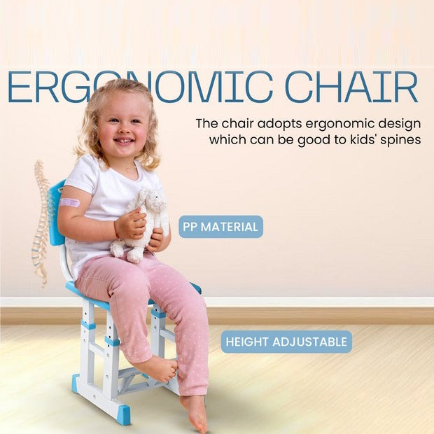 A Girl Child is Sitting On a Adjustable Kids Study Table and Chair Set.