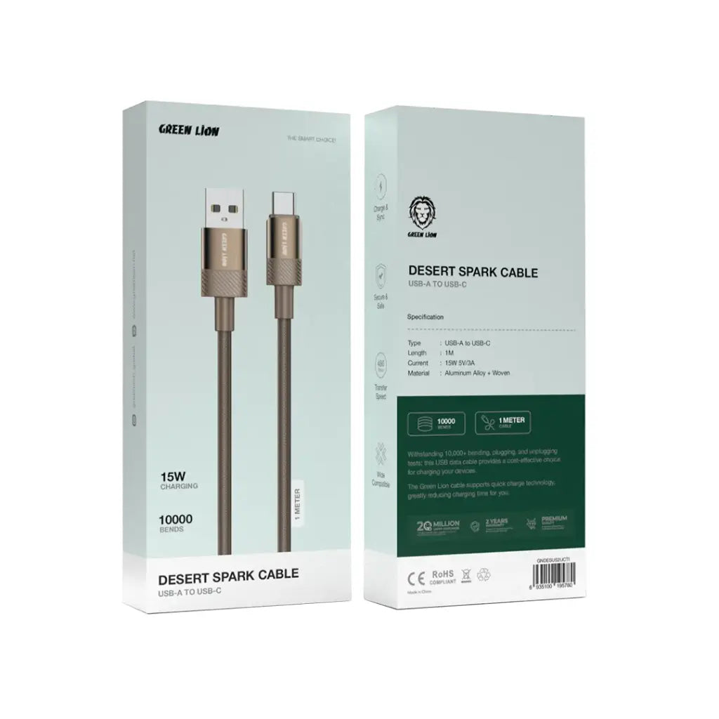 Pack Of Green Lion Desert Spark Cable USB-A to USB-C - 15W.