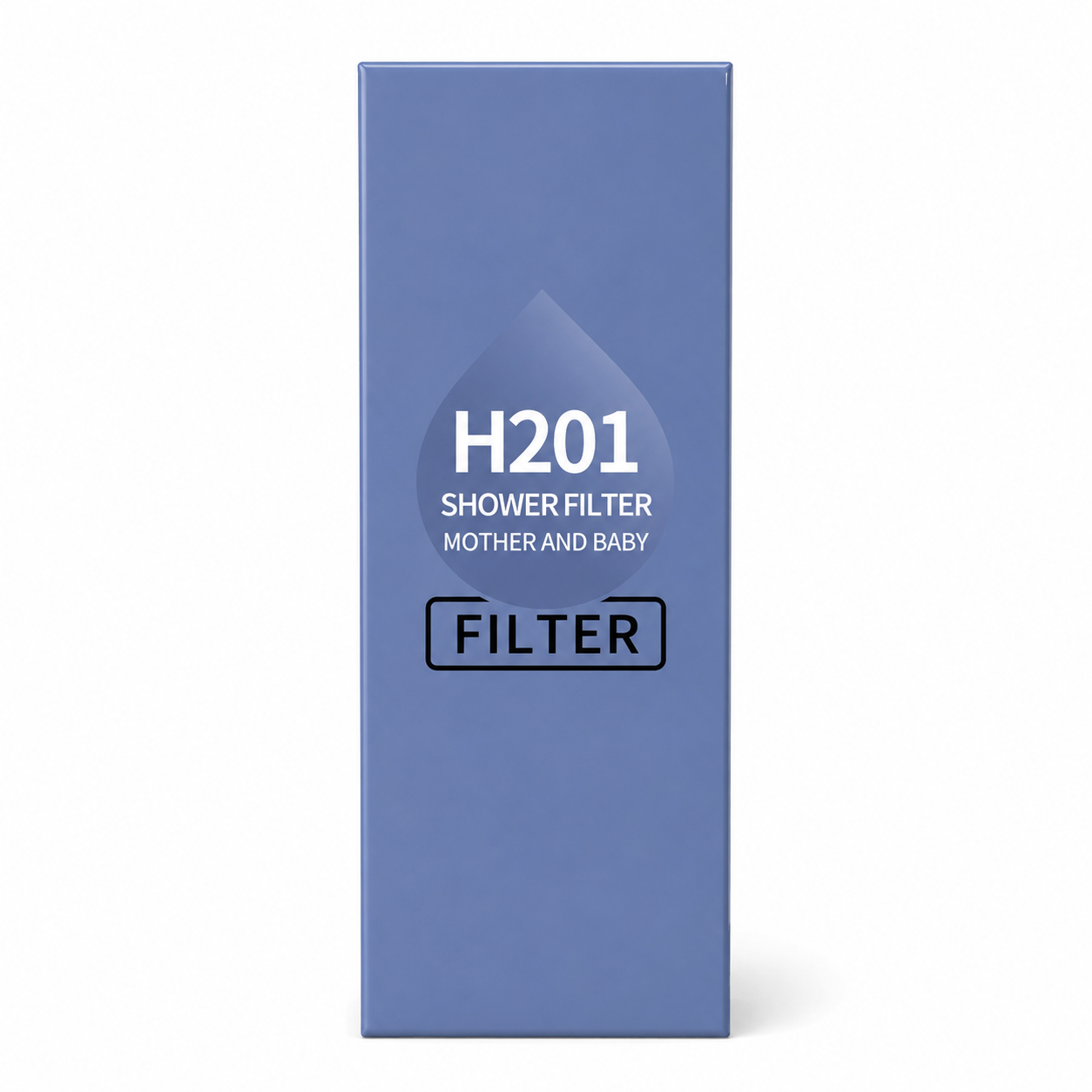 Blue box labeled 'H201 Shower Filter Mother and Baby' on a white background