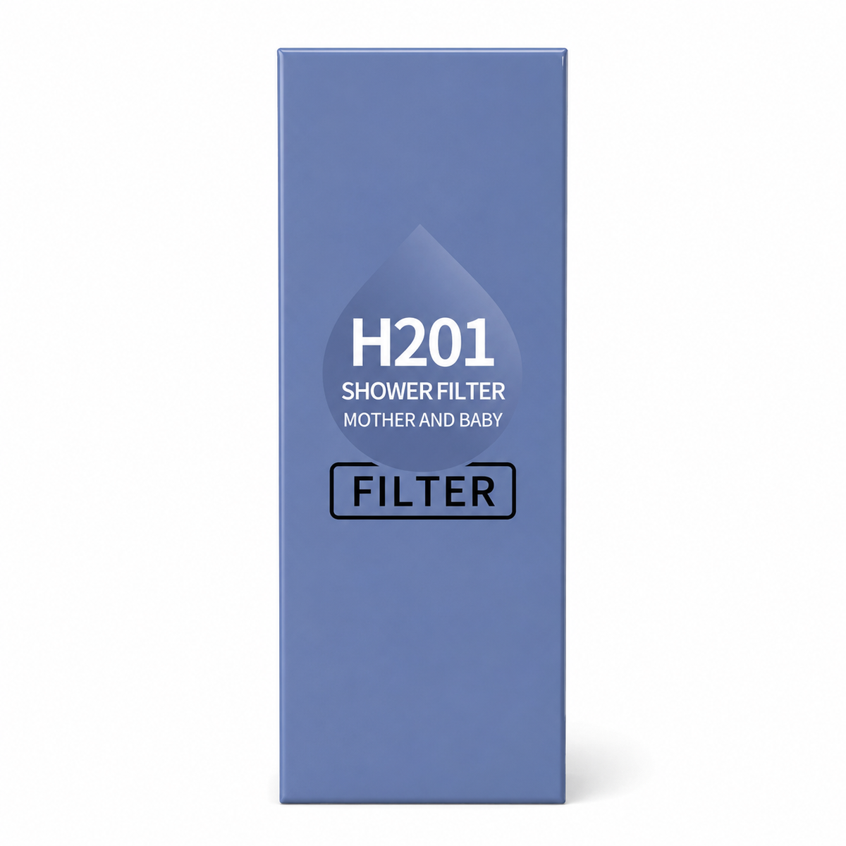 Blue box labeled 'H201 Shower Filter Mother and Baby' on a white background