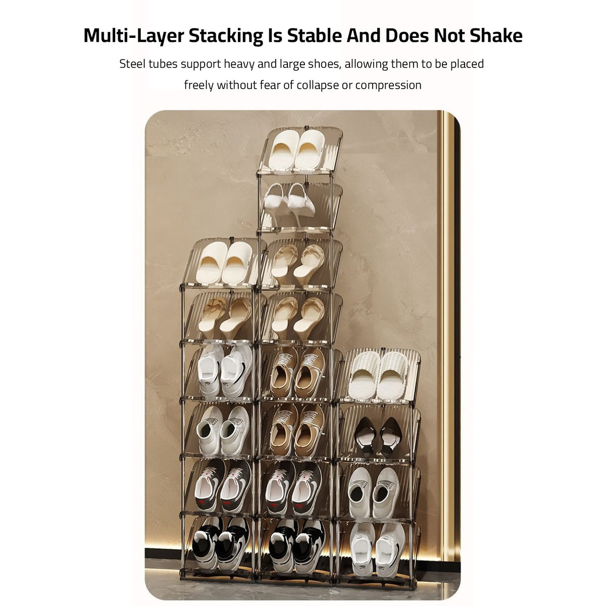Shoes are Organized in a Vertical Shoe Rack Organizer Stand.