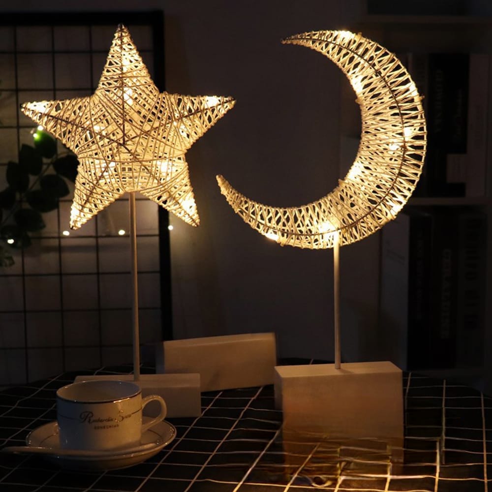 LED Moon Star Table Lamp Decorative Night Light with Stand for Bedroom & Festive Decor