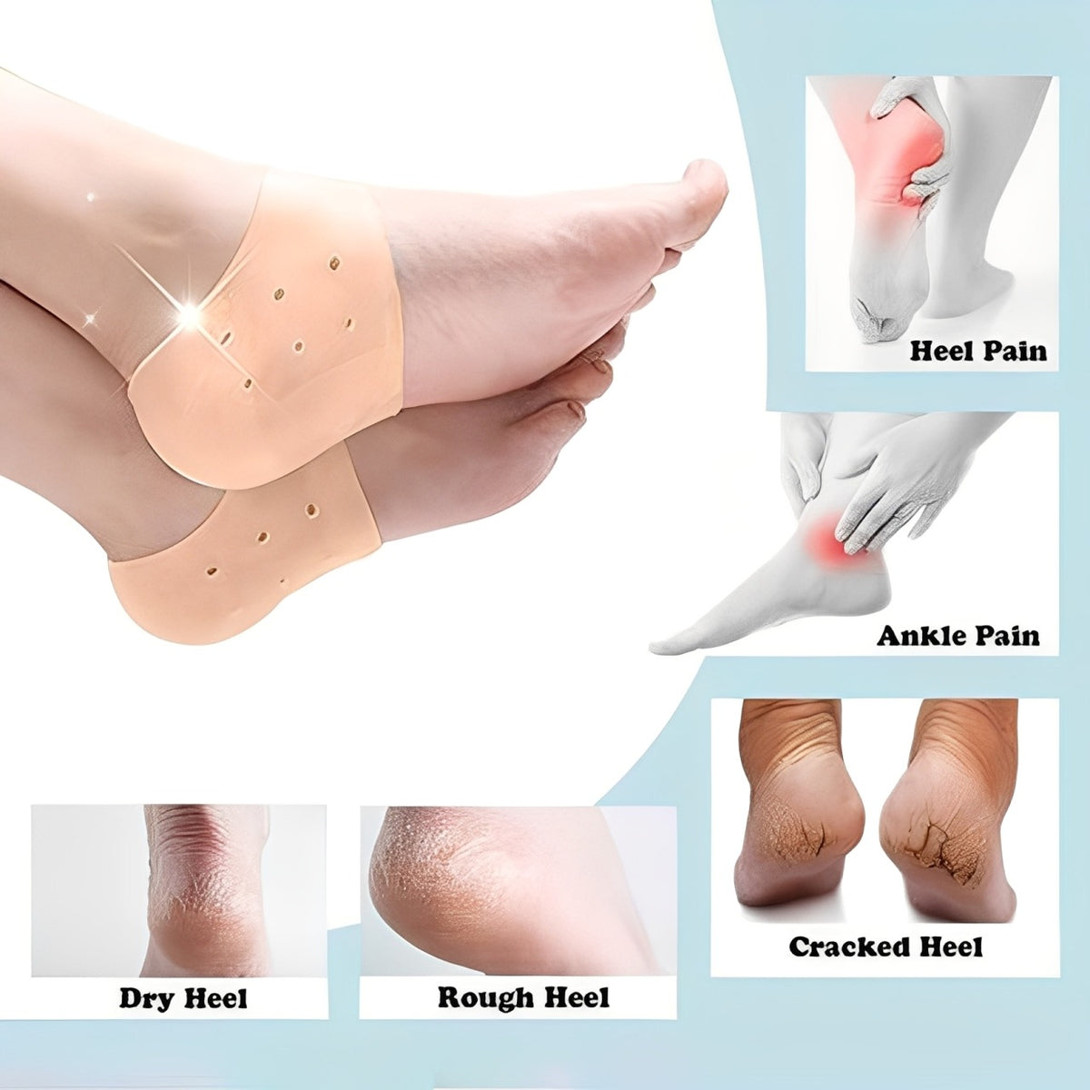 A Person is Wearing Heel Anti-Crack Set.