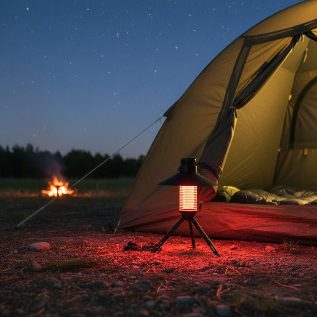 A Multi-Functional Lighthouse Camping Light is Kept Near Camping Tent.