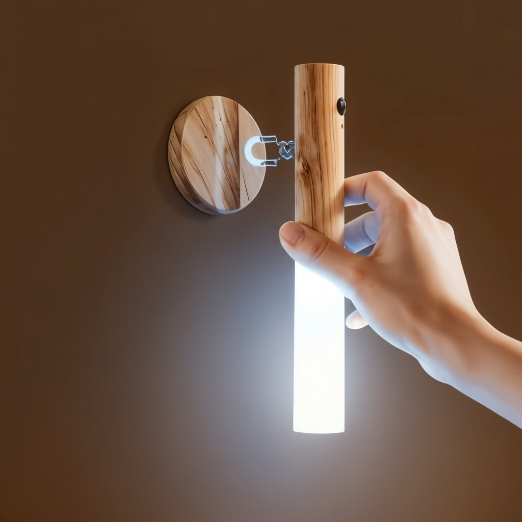 A Person is Attaching Intelligent Motion Sensor LED Decor Light On to its Magnetic Base.