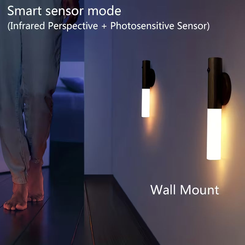 An Intelligent Motion Sensor LED Decor Light is Attached on to the Wall and a Person Walks Next to it.