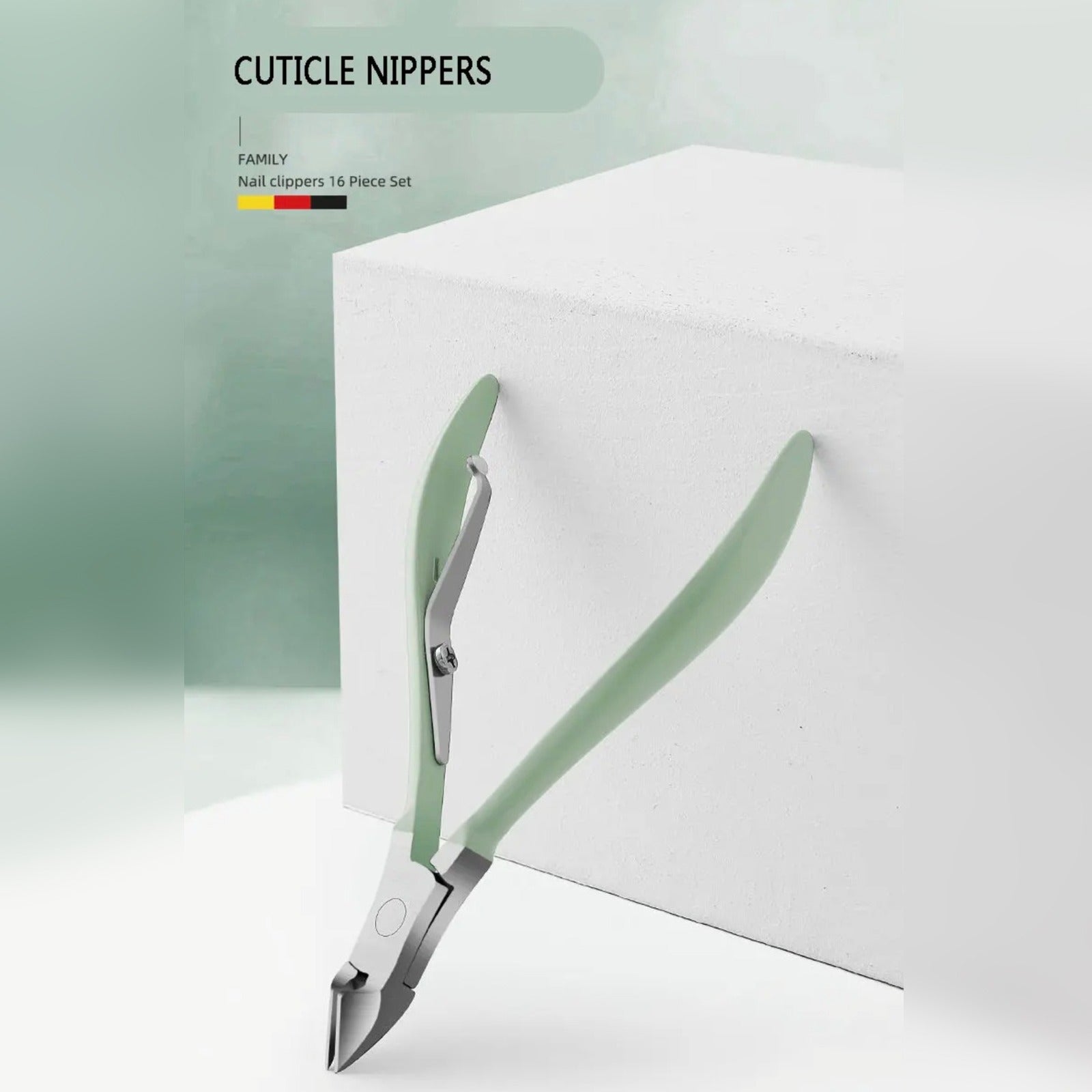 Individual Tool Details of 16-Piece Professional Nail Clipper Kit.