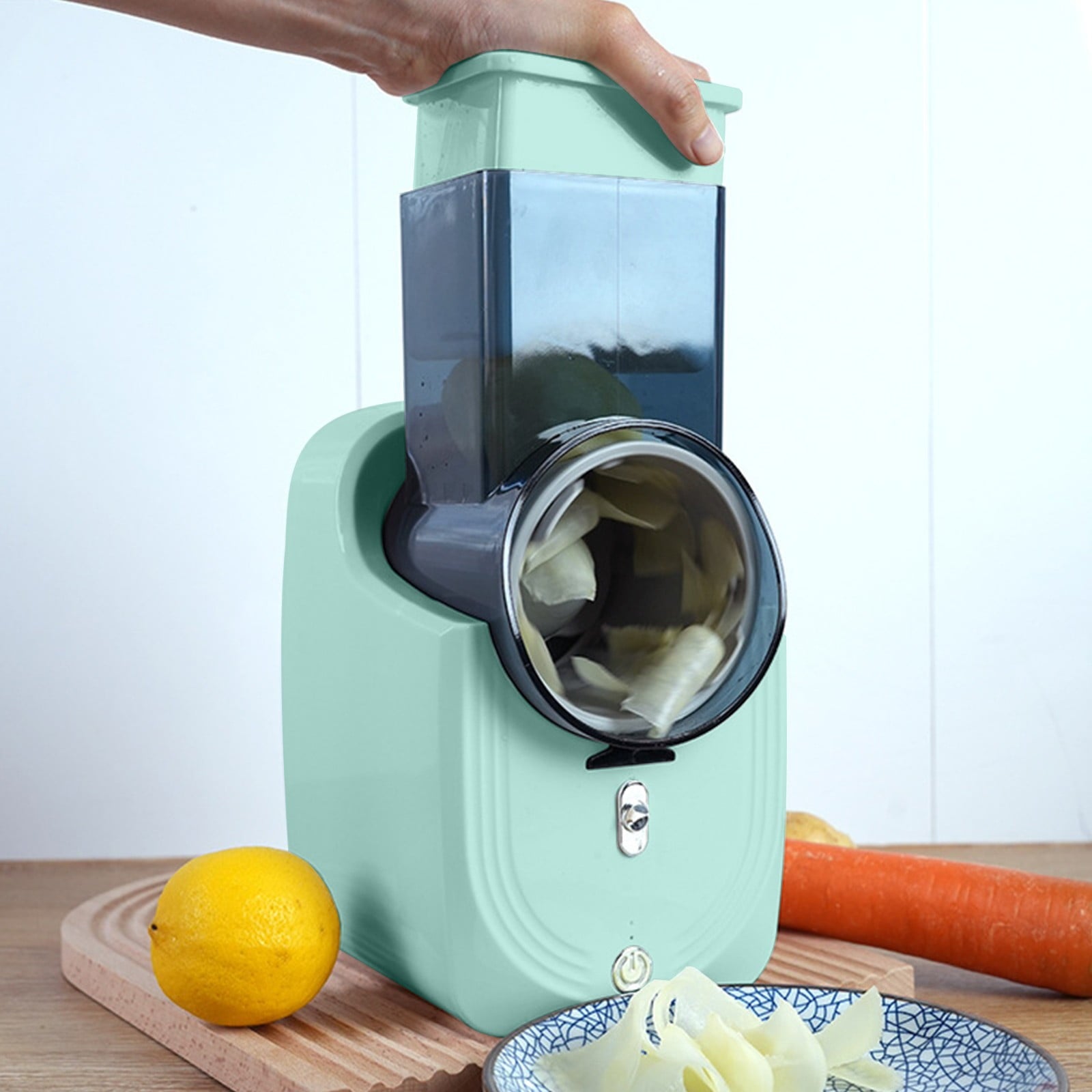 A Person is Operating Automatic Vegetable Cutter Chopper Machine.