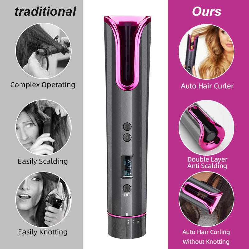 Cordless Automatic Hair Curler, Portable Rechargeable Curling Iron