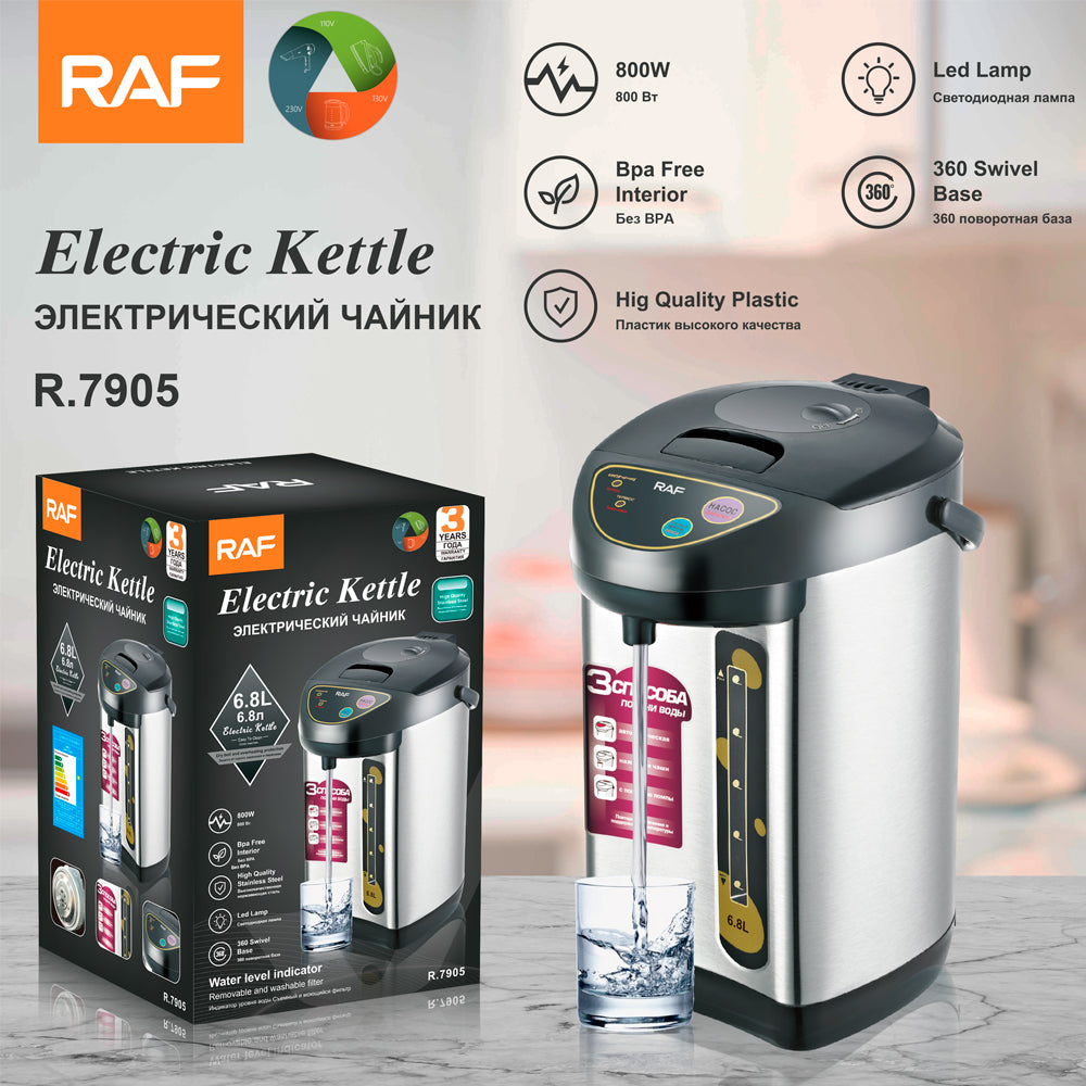 A 6.8L Stainless Steel Electric Kettle and its Pack.