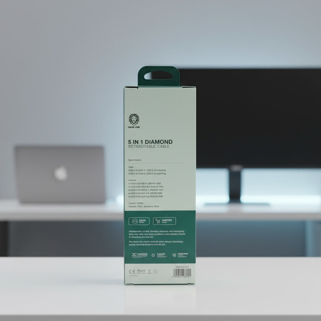 Pack Of Green Lion 5 in 1 Diamond Retractable Cable.