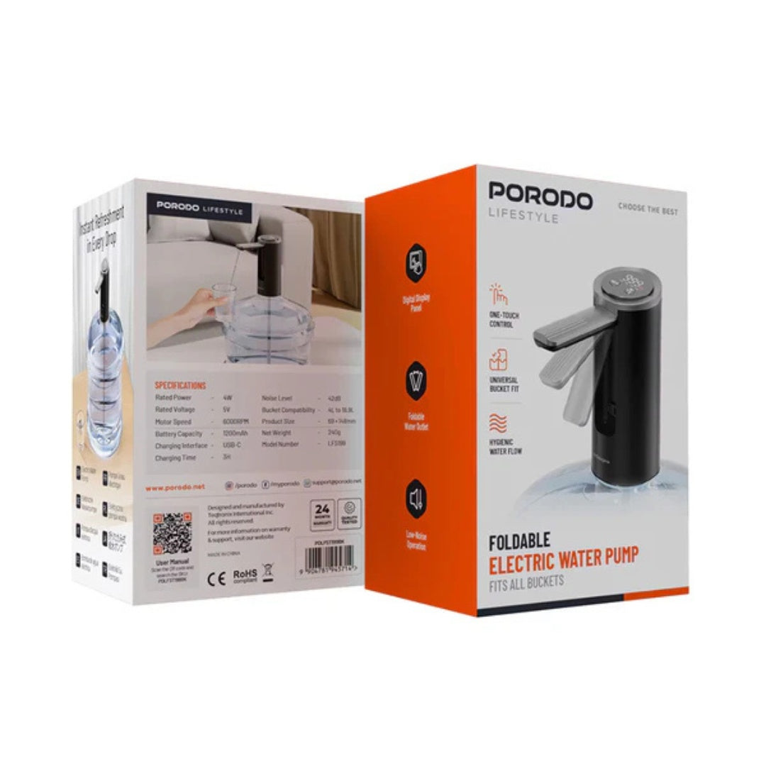 Pack of a Porodo foldable electric water pump.