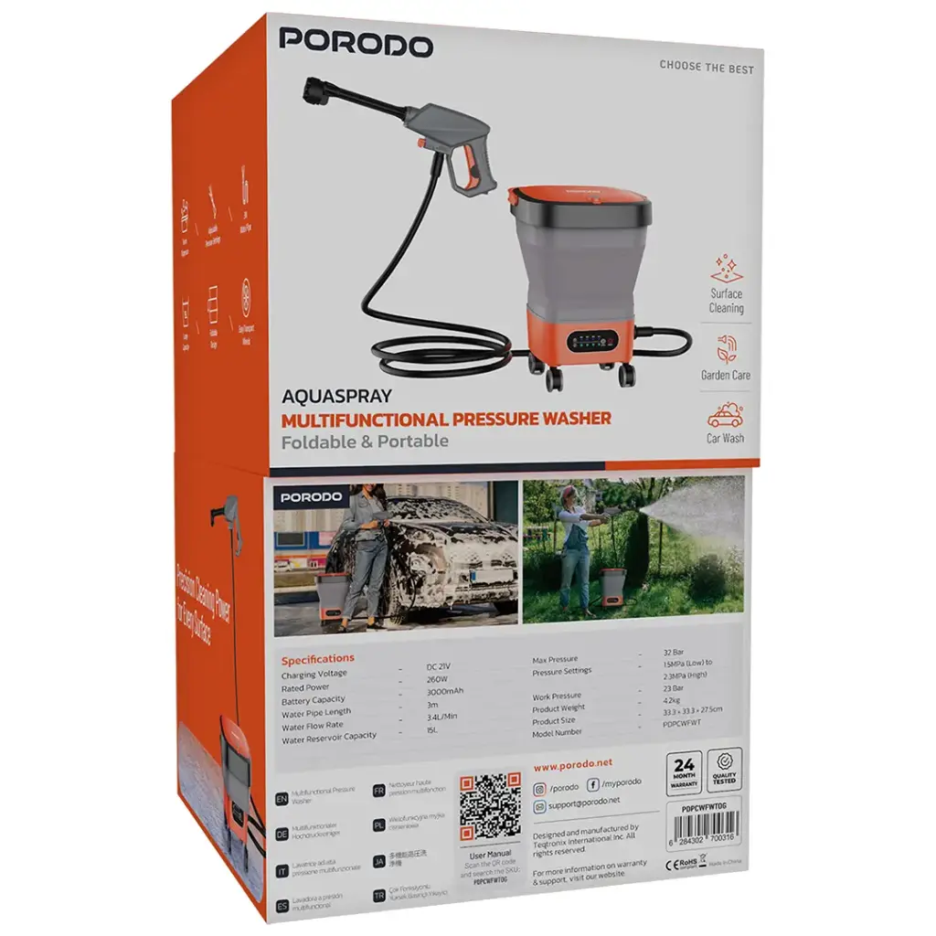 Pack Of Porodo AquaSpray Multifunctional Pressure Washer.